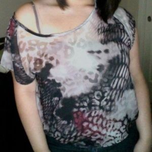 Bejewel Animal Print Sheer Blouse